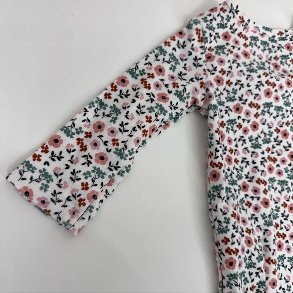 Carter’s Child Of Mine Pink Green White Boho Floral Ruffle Long Sleeve Bodysuit